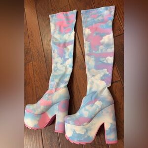Brand new YRU Cloud Print Knee-High Boots